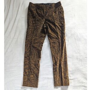 CARLISLE Paisley Print Velvet Trouser Pants Brown Gold Women Sz 12 Retro Boho